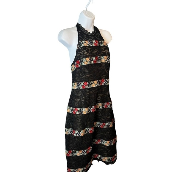 Free People Sheath Dress Black Lace Cocktail Party Floral Halter Embroidery US 6 - Picture 1 of 10